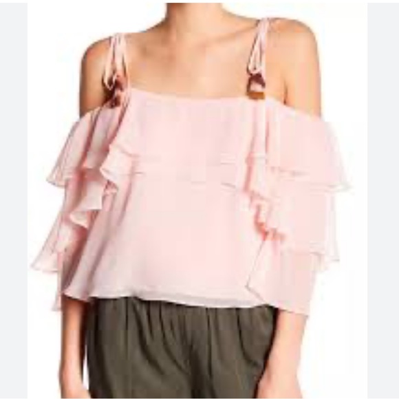 Rebecca Minkoff Dena Tiered Cold-Shoulder Light Pink Top - Picture 2 of 12